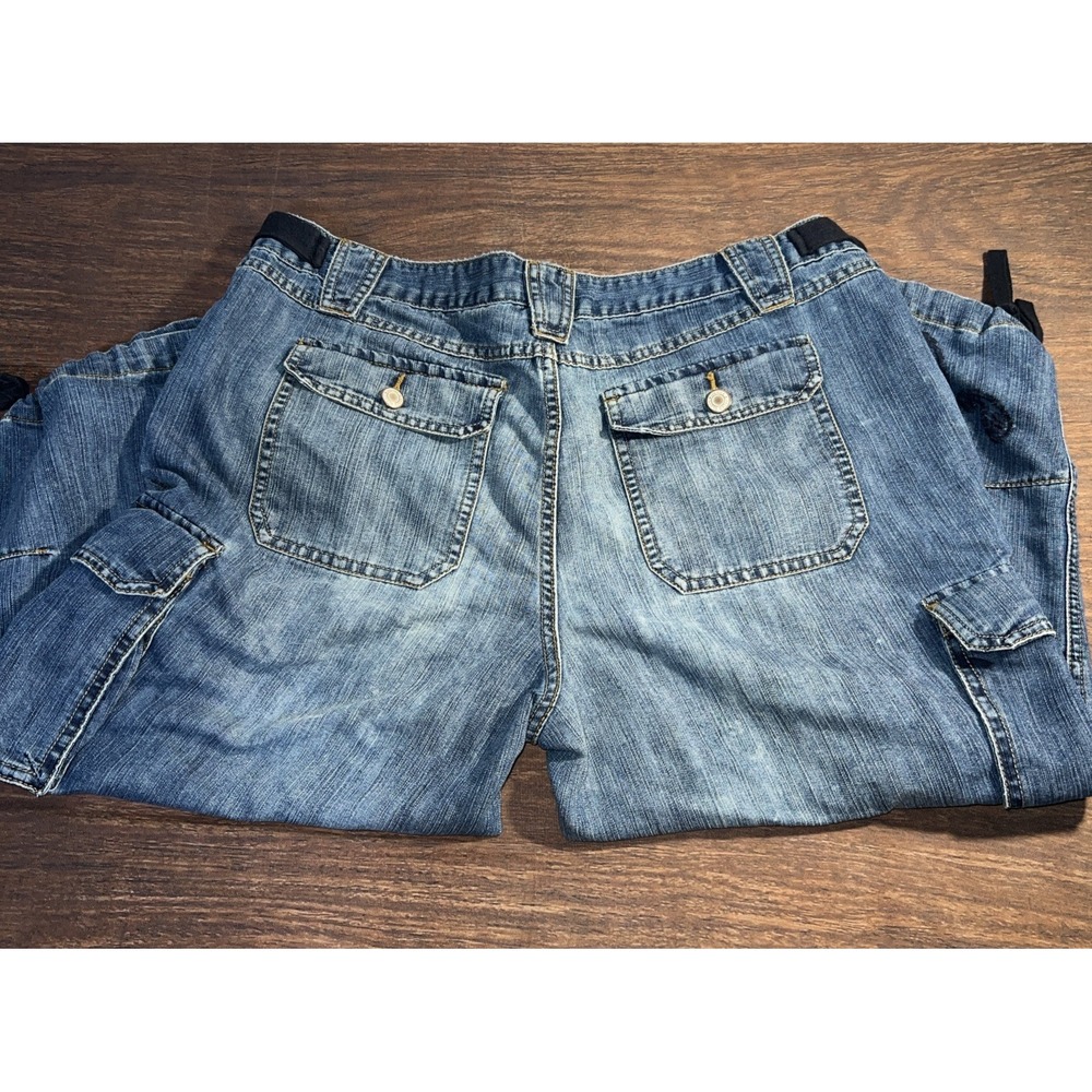 Vintage Y2K Faded Glory Womens Baggy Cargo Capri Blue Jean Embroidered Size 16W - Picture 7 of 10